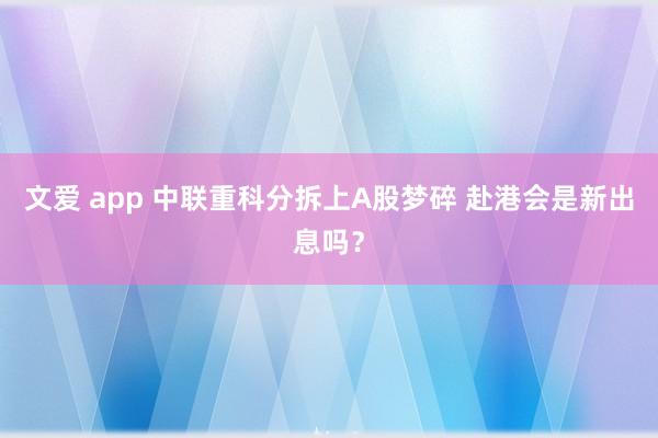 文爱 app 中联重科分拆上A股梦碎 赴港会是新出息吗？