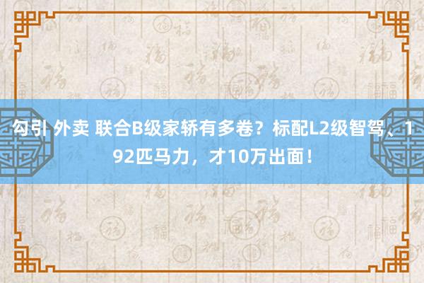 勾引 外卖 联合B级家轿有多卷？标配L2级智驾、192匹马力，才10万出面！